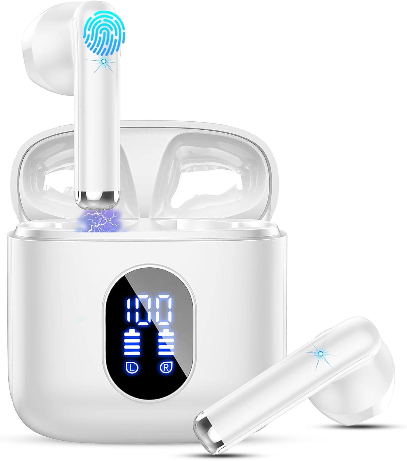 Wireless Earbuds, Bluetooth 5.4 Headphones 2026 Wireless Headphones with Deep Bass, New Mini Bluetooth Earphones in Ear 4 ENC Mic, Noise Cancelling Ear buds 30H Bluetooth Earbud Dual LED Display USB-C