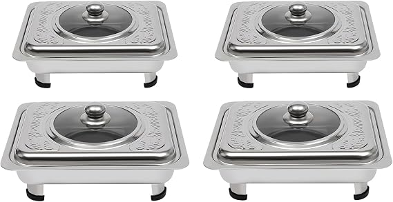 Chafing Dish 4 Pcs Chafer Pan Buffet Tray,Food Warmer Buffet Server,Chafing Trays Rectangular,Ideal for Parties, Events, Buffets, Picnics,33.5 * 27.5 * 9cm