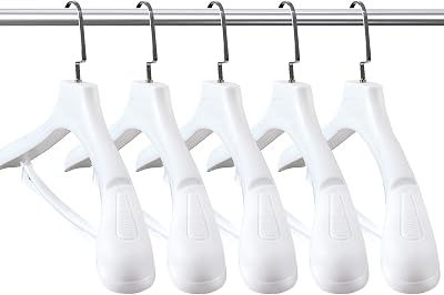 DEDU Suit Hangers for Men 15 Pack Width 17.1, White Coat Hangers no Shoulder Bump Non Slip for Thick Sweaters, Plastic Extra Wide Shoulder with Pants Bar & Metal Hook