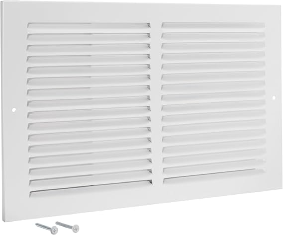 EZ-FLO 14 x 6 Inch (Duct Opening) Return Air Vent Cover for Wall or Ceiling, Solid Steel Return Air Grille, HVAC Vent Cover, White, 61628