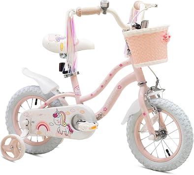 Bixike Princess Style Girls Bike with Basket for 2-13 Years Old Kids and Toddlers, 12 14 16 18 Inch Bicycle for Children with Training Wheels and Streamers, 20 Inch with Kickstand, Multiple Colors