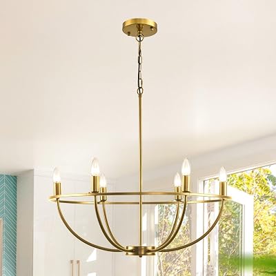 WJShome Gold Chandelier Light Fixture Farmhouse: 6-Light Modern Chandeliers for Dining Room, Rustic Industrial Kitchen Island Lighting, for Living Room, Bedroom, Entryway, Staircase, Hallway