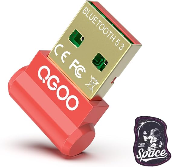 USB Bluetooth Adapter for PC - QGOO Bluetooth Dongle 5.3 EDR, Wireless Receiver for Desktop Computer Laptop Windows 8.1/10/11(red-036)