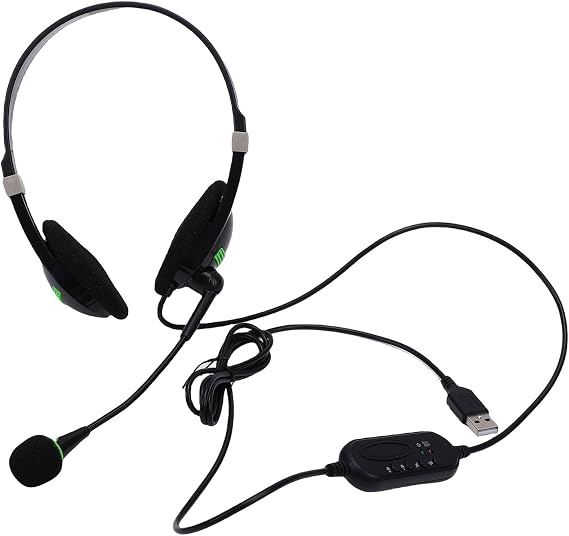 Jectse USB Headset with Microphone, Noise Canceling in Line Control HD Stereo Wired Headset for PC Computer Laptop Call Center Office