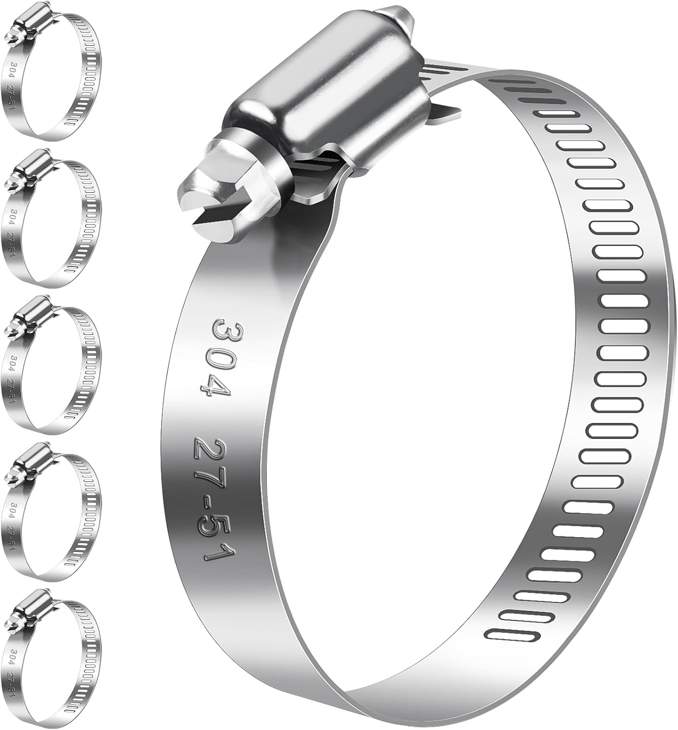 Bolatus Hose Clips 27-51 mm, 6 Pcs Hose Clamp Stainless Steel 304 Adjustable Screw Clamps, 7 Sizes Pipe Clamps Assortment for Pool, House Gas Pipe, Garden Hose