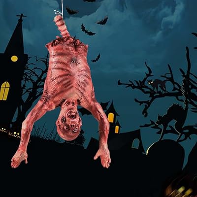 Halloween Bloody Half Body,Latex Horrible Severed Skinned Half Body Hanging Corpse,Scary Fake Hanging Corpse for Halloween Outdoor Indoor Decor Bloody