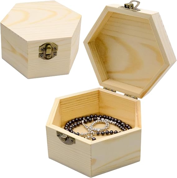 2pcs Wood Craft Box Hexagonal Wooden Box Unpainted Wooden Jewelry Box, DIY Storage Chest Treasure Case for Decoration, DIY Crafts, Wedding 13 * 7 * 6.4cm