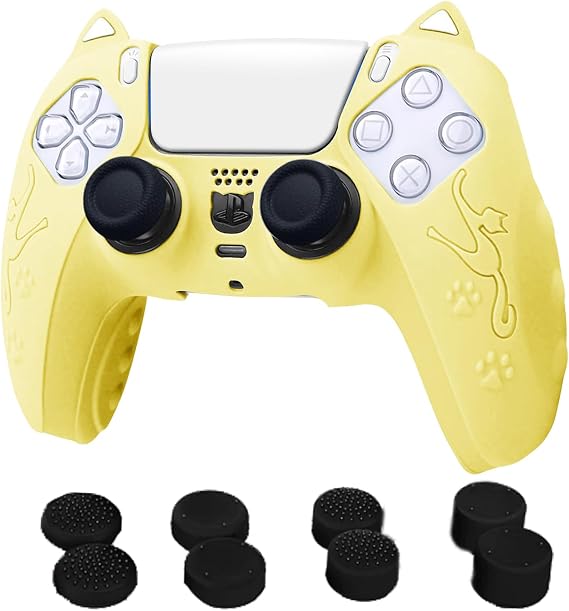 Silicone Controller Case for PlayStation 5, Non-Slip Grip Protector Accessories, PS5 Accessories Skin with 8 Joystick Caps (Yellow)