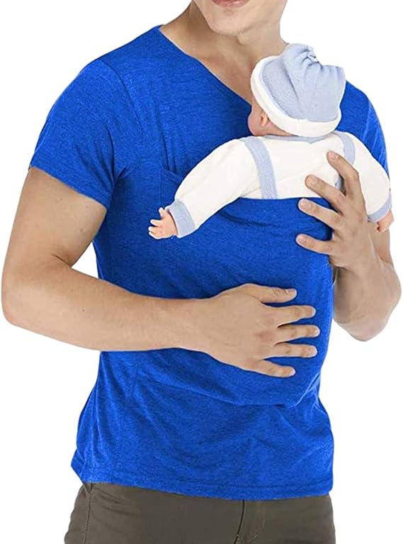 Rosie Kangaroo Dad Men's T-Shirt Short-Sleeved Stretchy Infant Sling Baby Carrier Shirt 2 in 1 Big Pocket