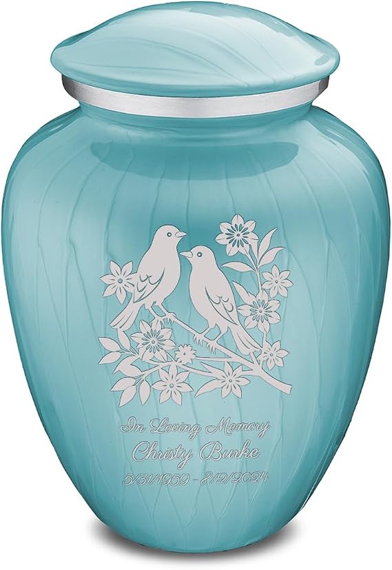 Geturns Embrace Adult Personalized Songbirds Cremation Urns for Human Ashes I Large Pearl Light Blue Funeral Urn for Men and Women I 200 lbs