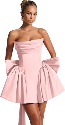 Strapless A-Line Homecoming Dresses Pleated Mini Off The Shoulder Cocktail Party Evening Gown with Bow