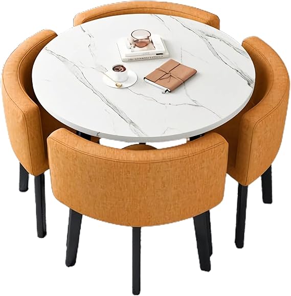 Office Reception Room Club Table and Chair Set, Reception Table and Chair Combination, Negotiation Table Sales Office Shops Meetings Small Round Tables Orange,Cloth