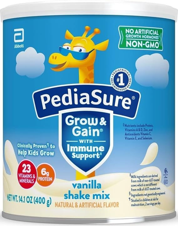 PediaSure Grow & Gain Shake Mix, 6g Protein, Vanilla, 14.1 oz Can, 1pk