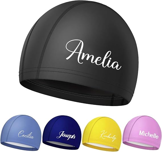 Personalised Swimming Cap with Name/Logo for Children and Adults, Soft and Comfortable Fabric, Waterproof and Non-Slip, Ideal for Swimming Lessons and Training