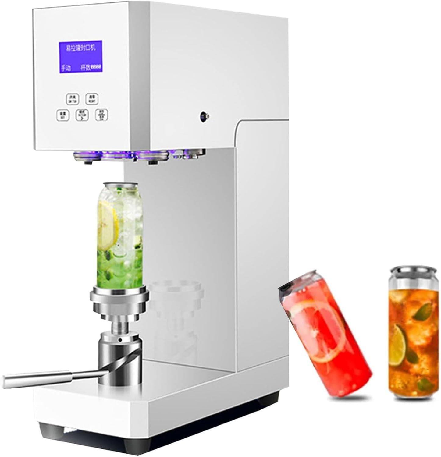 Can Sealer Machine -Full Automatic Can Sealing Machine Commercial Can Seamer w/ 330/500/650ML Cup, Height Adjustable for 55mm Aluminum Caps, Plastic Aluminum Cans,White