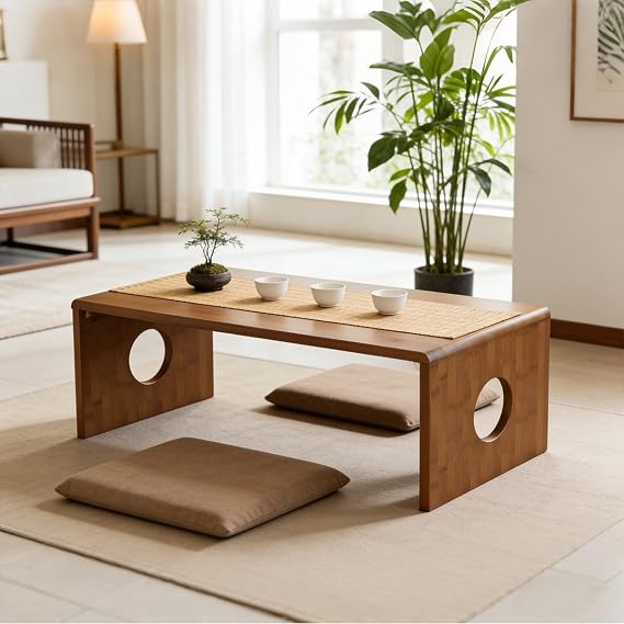 Foldable Low Coffee Tables,Japanese Folding Floor Table,Bamboo Floor Table Desk,Low Tea Table,Portable Coffee Tables with No Assembly Required,for Tea Rooms, Restaurants,Office