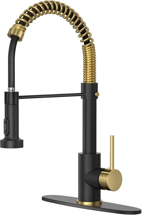 Kitchen Faucet with Pull Down Sprayer,Black Gold