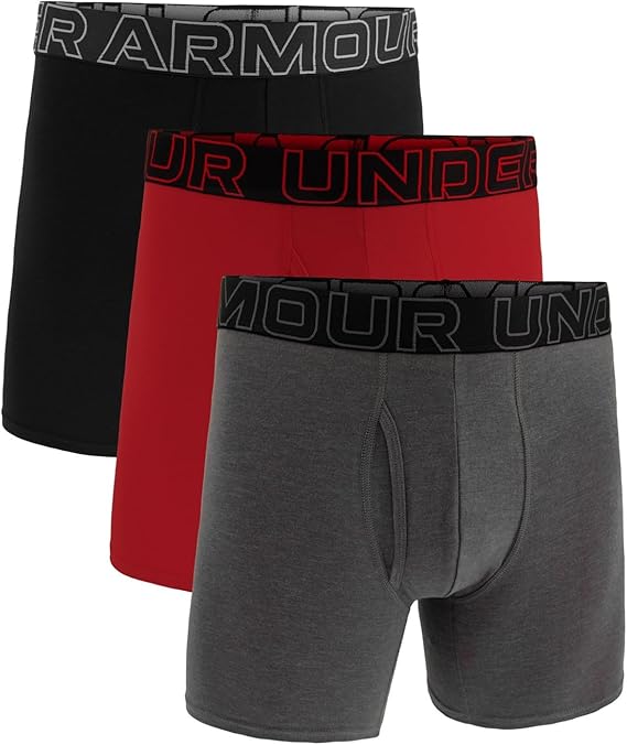 Under Armour Men's 3-Pack Performance Cotton Boxer Brief, 6" Inseam – Breathable, Moisture Wicking, Soft Touch, All-Day Comfort