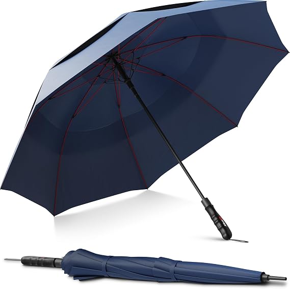 Repel Umbrella Extra Large Windproof Golf Umbrella - Covers 2 People - 60" Wide Vented Double Canopy with Reinforced Fiberglass Ribs, Waterproof Coated Canopy
