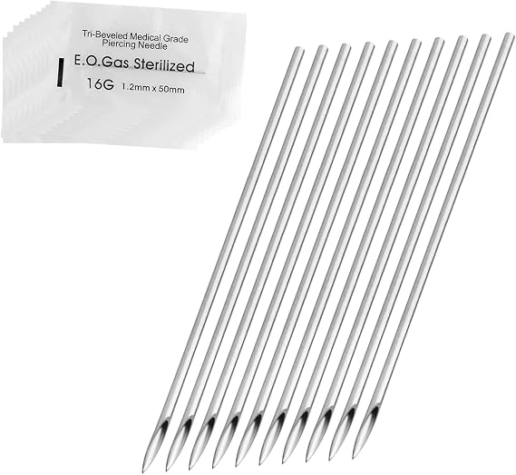 10PCS 16G Piercing Needles, 1.2mm Disposable Sterile Stainless Steel Needles for Ear, Nose & Body Piercing, Ear Nose Tattoo Supplies Piercings Kit