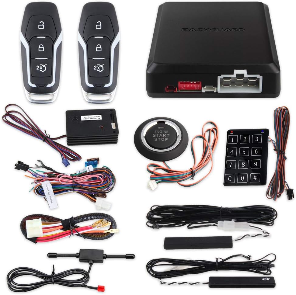 EASYGUARD EC002-FO2-NS smart key passive keyless entry kits with push start button remote start password keypad entry DC12V