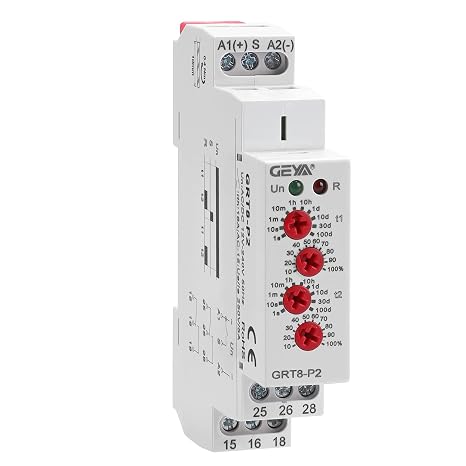 GEYA Pulse 2output Time Delay Relay 16A Delay Pulse Relay 0.1s-100days(GRT8-P2,AC/DC12V-240V)