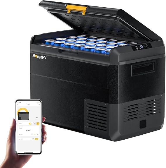 BougeRV Portable Refrigerator, CRS 53 Quart,4F~68F, 12v Car Freezer | APP Control, 45dB Low Noise, 12/24V DC 110V AC, Fridge or Freezer, Compressor Electric Cooler for Car Camping, RV and Travel