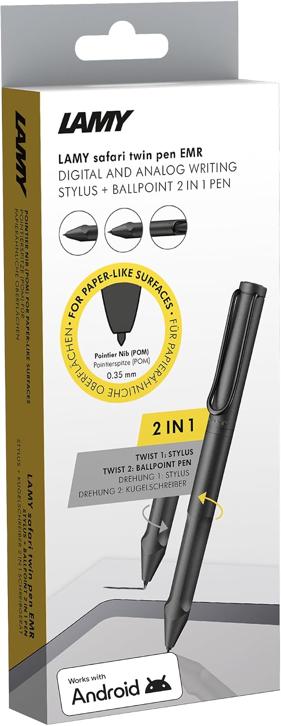 LAMY Safari Twin Pen EMR All Black (POM tip) - 2-in-1 Stylus Pen for Many Android Devices & Ballpoint Pen in one - with Ergonomic Grip - Writing & Drawing on Digital Media & Paper