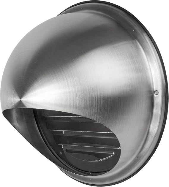 Vent Systems 8 Inch Stainless Steel Round Dryer Vent Cover - Louvered Wall-Mounted Air Intake/Exhaust Bull Nose Vent with Drip and Rubber Seal - Indoor & Outdoor Use HVAC for Bathroom, Home, Kitchen