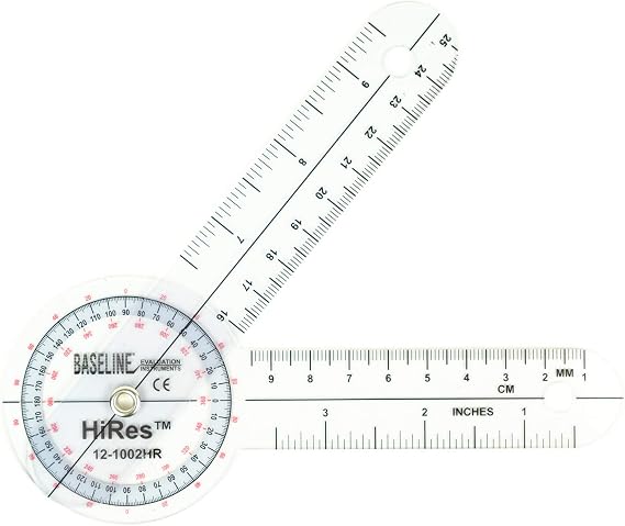 Baseline 360 ISOM High REs Goniometer, 6" ISOM, Measure Body Joint Angles Including Wrist, Elbow, Knee, For Physical Therapists and Healthcare Professionals, Plastic, Wipe Clean, Inches and Cm