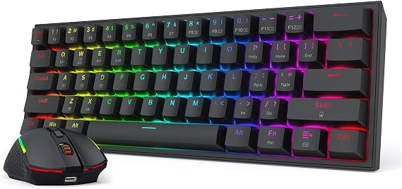 Redragon S144 Gaming Keyboard & Mouse Combo, 60% K617 Tri-Mode Wireless RGB Mechanical Keyboard and 7200 DPI Wireless Gaming Mouse Bundle, Convenient Shared Dongle