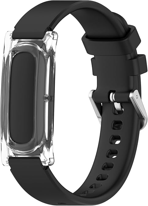 Fitbit Air Strap with Case, Stainless Steel Pin Buckle, Silicone Replacement Band for Google Fitbit Air