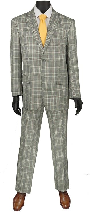 VINCI Glen Plaid Pattern 2 Button Single Breasted Regular Fit Suit 2RW-5-Gray-48L