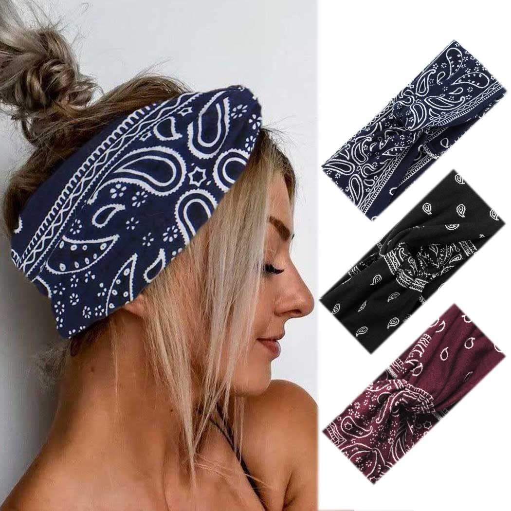 Catery Boho Headbands Criss Cross Headband Headpiecce Bohemia Floal Style Head Wrap Hair Band Vintage Stylish Elastic Fabric Hairbands Fashion Hair Accessories for WomenPack of 3 Noble