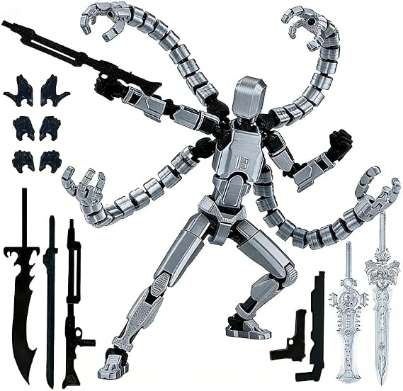 T13 Action Figure, Complete Dummy 13 Action Figure, T13 3D Print Toy - Premium Action Figure for Sci-Fi Lovers, 4 Claw Robots Grey, 7.2 Inch