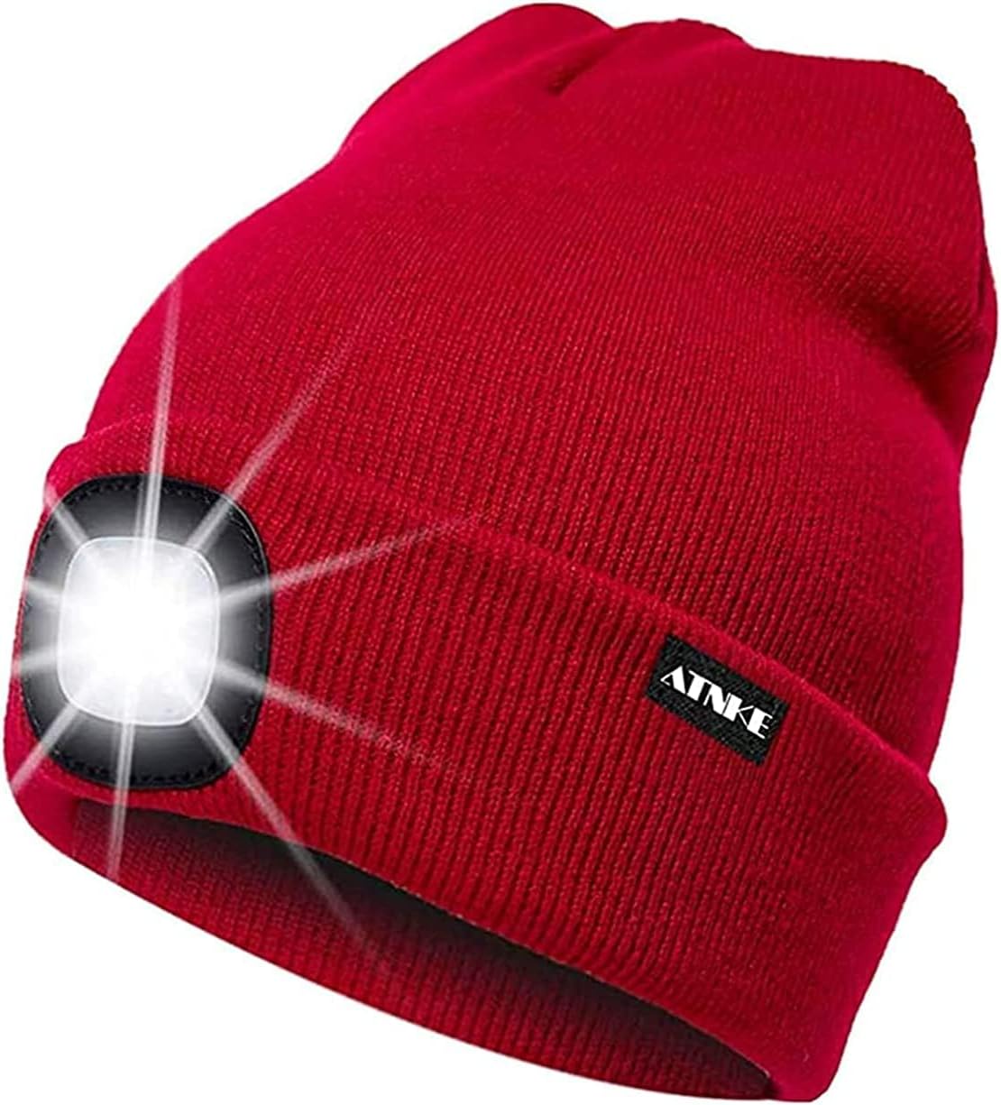 ATNKE LED Lighted Beanie Cap,USB Rechargeable Running Hat Ultra Bright 4 LED Waterproof Light Winter Warm Gifts for Men and Women