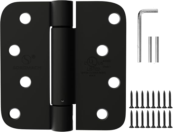 Self Closing Hinge 4 Inch Matte Black Auto Close Door Hinges Adjustable 4 Inch Spring Hinges 4"x 4" Door Closer Hinge 5/8" Radius Corner for Commercial Grade Auto Self-Closing UL Listed, 2 Pack