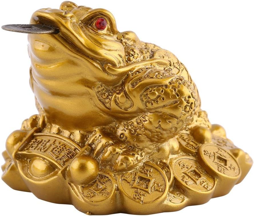 Feng Shui Frog, Lucky Money Frog with Coin Chinese Charm for Wealth Home Office Decoration6.5X6X5cm