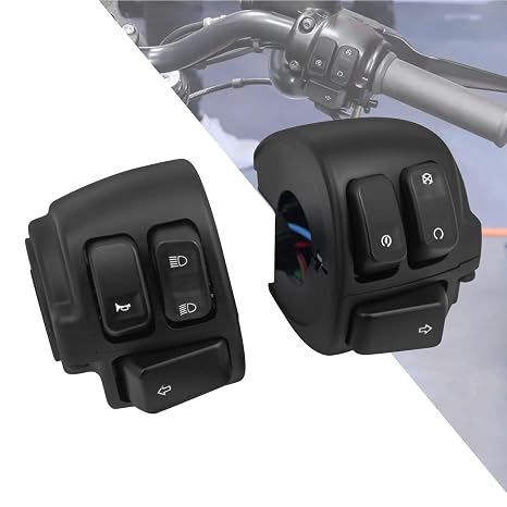 Motorcycle 1" 25mm Handlebar Switch Control with Wiring Harness Fit for Harley Sportster XL 883 Dyna Softail V-Rod 1996-2012 Black 1 Pair