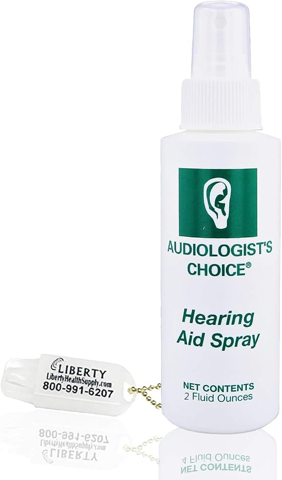 Audiologist's Choice Hearing Aid Cleaner (2 oz Spray) Cleans Your Hearing Aids - Includes Liberty Hearing Aid Battery Keychain