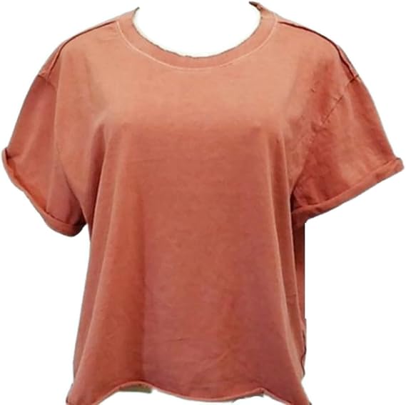 Wild Fable Women's Short Sleeve Roll Cuff Boxy T-Shirt, Rust (Size XS), Rust Brown Orange