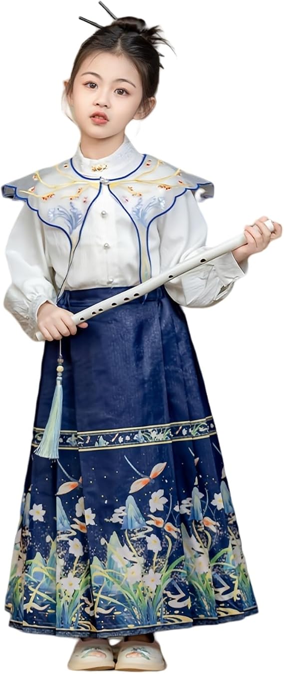 Chinese Hanfu Dress for Girls Horse Face Dress Chinese Style Long Sleeve Ancient Costume