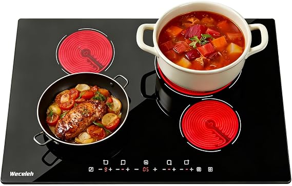 Electric Cooktop 30 Inch, 4 Burners Built-in Electric Stove Top | 9 power levels, 6400W, Touch control, 99-min timer,child safety lock,hot surface indicator,easy clean ceramic glass