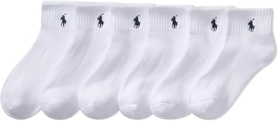 POLO RALPH LAUREN Boys' Athletic Performance Ankle Socks - 6 Pair Pack - Soft Cushioned Comfort