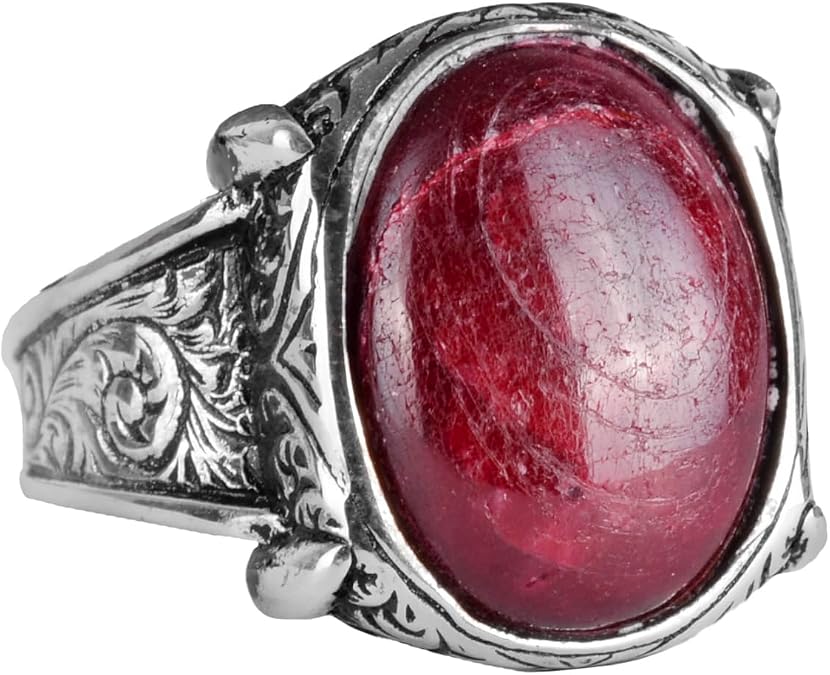 Natural Cabochon Ruby Gemstone KAMBO Men's Solid 925 Sterling Silver Ring Ring, Eagle Claw Design