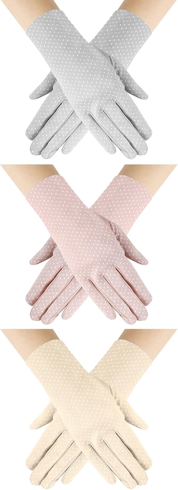 Senkary 3 Pairs UV Sun Protection Gloves Anti-Slip Cotton Touchscreen Full Finger Sunscreen Driving Gloves for Women