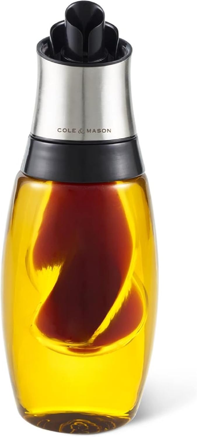 Cole & Mason Duo Oil & Vinegar Pourer - Oil & Vinegar Dispenser Set - Stainless Steel Oil & Vinegar Pourer - Dishwasher Safe Kitchen Tool & Gadget