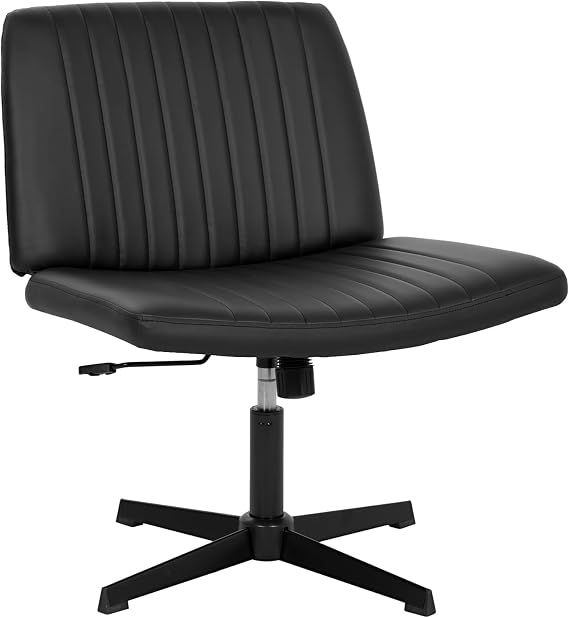 PayLessHere | Criss Cross Chair Without Wheels | Black | Armless Desk Chair | With Wide Seat, 360 Swivel, Height Adjustable & Stable Metal Base | for Office, Home Office, Vanity Seating | Pack of 1