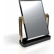 Noble Pack Elegant Rotatable Tabletop Mirror with Black & Gold Stand and Storage Base – 22cm x 8cm x 28cm – Single-Sided Mirror for Home, Bathroom & Bedroom