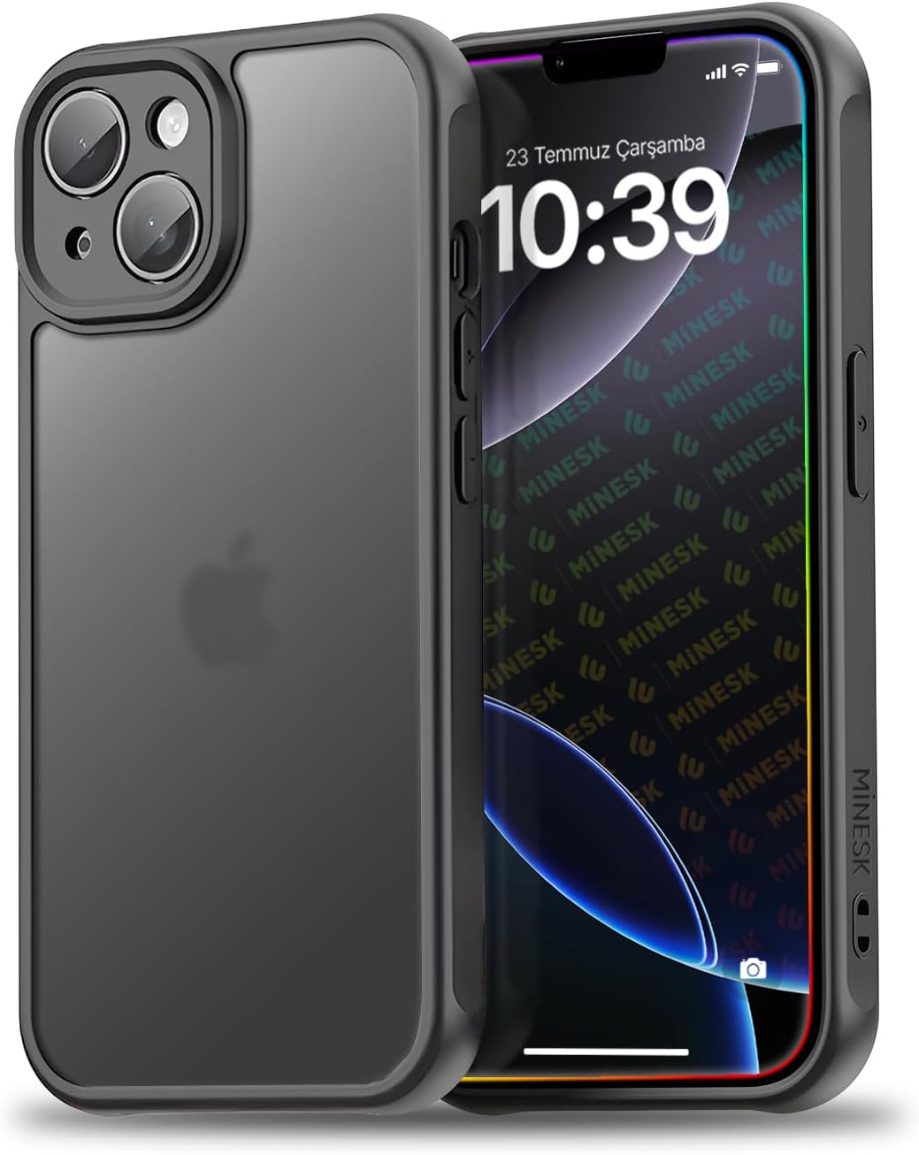 Minesk iPhone 14 için MattCover Serisi Arkası Mat Polikarbonat Kenarları Silikon ve Köşeleri Güçlendirilmiş Kamera Korumalı ince Silikon Kılıf Düz, 14